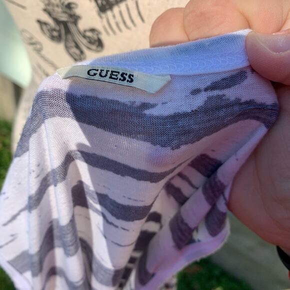 Guess white and black Zebra Print see through sequin thick strap Tank top - Picture 3 of 9